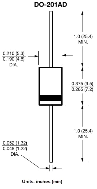 Mechanical Drawing - Vishay SBYV28 Soft Recovery Plastic Rectifiers